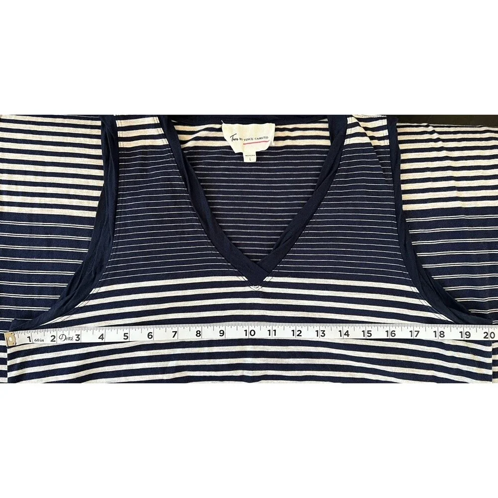 Two By Vince Camuto Navy White Striped Sleeveless Maxi Dress Large